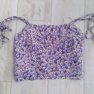 Floral crop top tie sleeve shirt